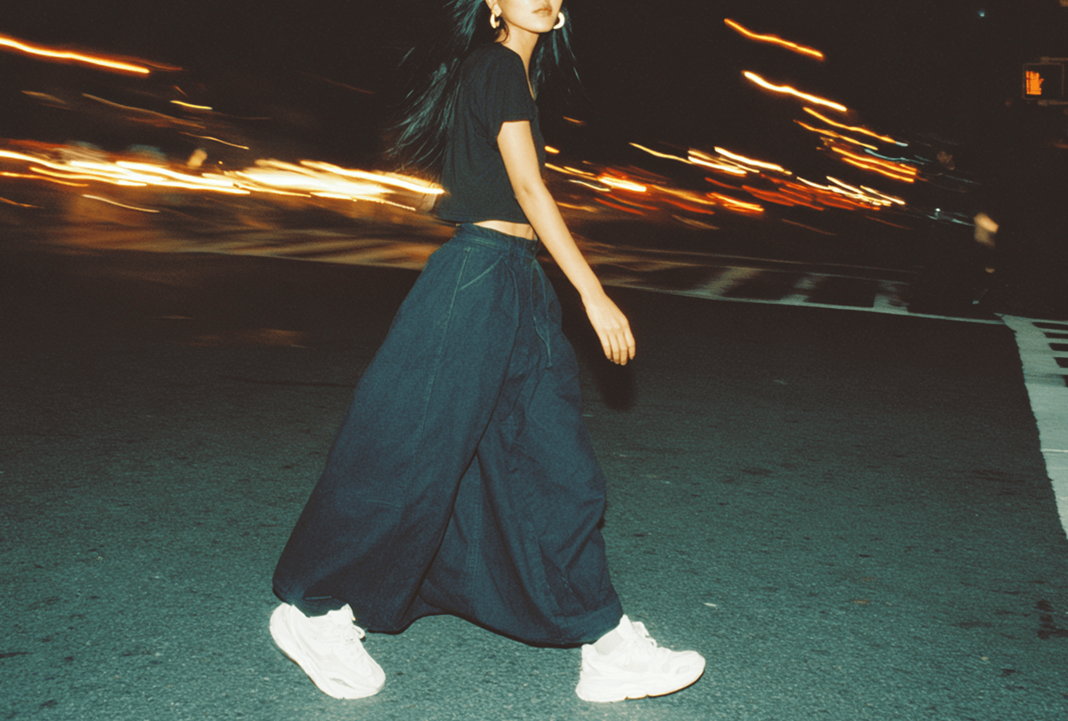 Model walking at night